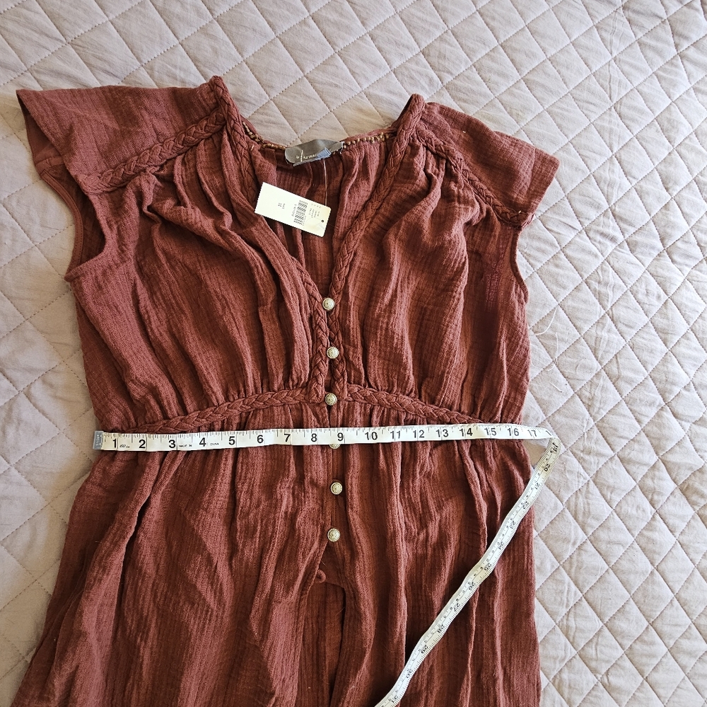 Anthropologie Rust-Brown V-Neck Button Front Tunic Top - Picture 7 of 11